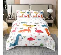 Bande Dessinée Renard Coton Housse de Couette 220x240,Kawaii Animaux Baleines Flamants Roses Parure de Lit,Animaux Sauvages Belle Décor de Chambre Literie,Orange Rose Zoo Garçon Couvre Lit