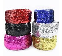 Bande élastique en dentelle à paillettes de 75 mm pour vêtements, ruban extensible, robes de soirée, accessoires de bricolage,Noir,5 mètres
