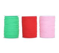 Bande élastique plate pour la fabrication de masques DIY et la couture de manches, cordon en polyester hautement élastique à résilience supérieure, 100 yards par rouleau pour les (Rouge + Rose + Vert)