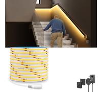 Bande LED avec 2 détecteurs de mouvement 5 m, 24 V 320 LED/m avec fiche Bande LED avec bloc d'alimentation autocollante 3000 K blanc chaud Éclairage activé par le mouvement pour armoires,6000k,3M