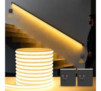 Bande LED avec 2 détecteurs de mouvement 5m 24V 280 LED/m avec fiche Bande LED avec bloc d'alimentation autocollante 3000K blanc chaud Éclairage activé par le mouvement pour armoires,4500k,5M