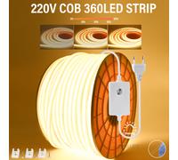 Bande LED COB 220V avec interrupteur/variateur d'intensité, étanche, 360 LED, prise EU, pour extérieur, intérieur, rétroéclairage de pièce, jardin, cuisine, TV 4000k neutral color