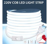 Bande LED COB 220V interrupteur marche/arrêt avec prise ue 220V bande lumineuse LED bande de lampe Flexible pour cuisine décor de chambre à coucher No switch