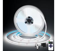 Bande LED COB Bande LED 5 m, bande LED blanche 6500 K à intensité variable avec télécommande, bande lumineuse LED autocollante 24 V, éclairage TV LED très lumineux 36 W pour cuisine, salon, escaliers