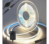 Bande LED COB DC 1 m 12 V avec interrupteur, adaptateur secteur, 4000 K blanc moyen, bande LED variable 320 LED/m, bande LED pour rétroéclairage TV, ordinateur, armoire, chambre à coucher