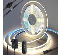 Bande LED COB DC 2 m 12 V (avec contrôleur RF, adaptateur secteur), 4000 K blanc moyen, 320 LED/M à intensité variable, pour rétroéclairage TV, ordinateur, armoire, chambre à coucher.