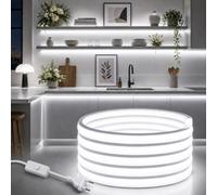 Bande LED COB de 3 m, connexion directe 220 V avec prise européenne, bande LED en silicone étanche, blanc froid 6000 K, haute densité, flexible, étanche, pour chambre à coucher, armoire, maison