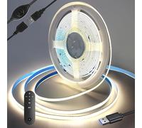Bande LED COB USB 1 m 5 V (avec contrôleur RF), 4000 K, blanc moyen, 320 LED/M à intensité variable, pour rétroéclairage TV, ordinateur, armoire, chambre à coucher (alimentation exclue)