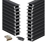 Bande LED diffuseur de canal en aluminium, rail anodisé noir mat, ruban lumineux en forme de collier sous armoire, étagère flottante encastré - 1 m, 17 x 7 mm, coque noire en polycarbonate, profil de