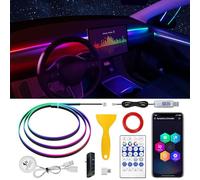 Bande LED pour Tesla Model 3/Y Dreamcolor - Intérieur acrylique pour voiture - Avec interrupteur à capteur de mouvement et hub USB - Bande LED néon de 55,1 pouces - Couleurs RVB - Pour kit d'éclairage