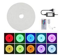 Bande LED RGB Néon DC 24V,SMD 3535 IP65 Etanche Multicolore Flexible Néon Ruban LED avec 44 Contrôleur de bouton pour Extérieur,Intérieur Décoration avec Adaptateur secteur.