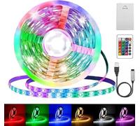 Bande LED RVB 5050 de 5 m, alimentée par piles ou USB, intensité variable, 16 couleurs, auto-adhésif, avec télécommande, pour armoires, escaliers, cuisine, lits