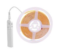 Bande lumineuse à LED COB avec capteur de mouvement PIR, ruban d'éclairage à haute densité 320 diodes/m, lampe à corde Flexible alimentée par batterie, 5V (2m, Blanc chaud)