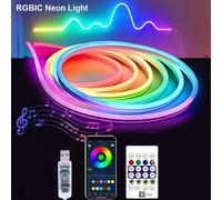 Bande lumineuse à LED néon RGB IC 5V, corde lumineuse néon USB avec synchronisation musicale 1M 2M 3M 4M 5M, ruban flexible étanche, bandes lumineuses néon avec télécommande Bluetooth pour bar, chambr