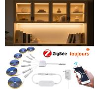 Bande lumineuse LED COB Zigbee 3.0 12V, 1M-2M, 320LED s/M, éclairage de cuisine, décoration d'armoire, fonctionne avec Tuya/SmartThings, Alexa/Google Natural White