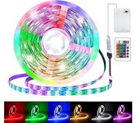 Bande lumineuse LED RVB 5050 - 3 m - Autocollante - Fonctionne avec piles ou USB - Avec intensité variable à distance - 16 couleurs - Avec télécommande - Pour armoires, escaliers, cuisine, lits