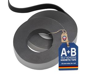 Bande magnétique autocollante pour moustiquaire - type A et B - 1,5mm x 25,4mm x 5m - Rouleau - Ruban adhésif aimanté - pour des solutions de fixation flexible