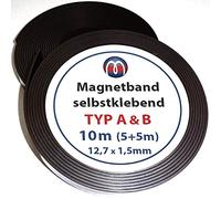 Bande magnétique autocollante super qualité - Lot de type A et B - 1,5mm x 12,7mm x 5m chacun - Ruban magnétique adhésif - Bandes adhésives aimantées - pour des solutions de fixation flexible