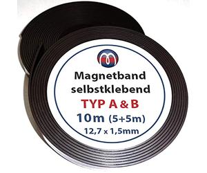Bande magnétique autocollante super qualité - Lot de type A et B - 1,5mm x 12,7mm x 5m chacun - Ruban magnétique adhésif - Bandes adhésives aimantées - pour des solutions de fixation flexible