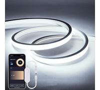 Bande néon LED intelligente 24 V avec contrôle par application, barre lumineuse flexible étanche, fonctionne avec Alexa, lumière néon blanche de 2 m pour décoration d'intérieur/extérieur, alimentation