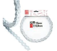 Bande perforée acier galvanisé 25m x 15mm x 0,8mm - ruban fixation métal robuste - plaque perforée pour bois, équerre metal, perforatrice bricolage, panneau mural, support construction