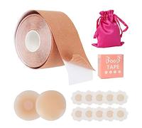 Bande Soutien Gorge Adhesif, Boob Tape, Soutien Gorge Invisible Adhésif Invisible, Bodytape avec 1 Paires Couvre-tétons, 5 Petali di Seno in Satin, Adatto per Taglie A-G, 5m Nastro Adhésif Remonte Sei