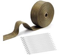 Bande Thermique Echappement 12M Ruban Isolant Thermique Titanium Moto Pare Chaleur Echappement avec 20 Collier de Serrage Inox pour Tuyeau Manifold Echappement Bande Isolante Moto et Voiture (Brun-Or)