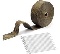 Bande Thermique Echappement 12m Ruban Isolant Thermique Titanium Moto Pare Chaleur Echappement Avec 20 Collier De Serrage Inox Pour Tuyeau Manifold Echappement Bande Isolante Moto Et Voiture (Brun-Or