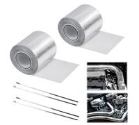 Bande Thermique Echappement, 2 Pièces Isolant Thermique Echappement avec 4 Attaches de Câble Découpable 5m x 5cm Bande d'Échappement pour Ruban iIsolant Thermique Collecteur Echappement Moto, Argent