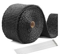 Bande Thermique Échappement Moto 15M,Foneso Bande Thermique Echappement avec 15Collier de Serrage Inox，Ruban Echappement Utilisé pour de Collecteur d'échappement de Moto