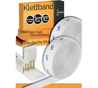 Bande Velcro autocollante extra forte pour l'extérieur et l'intérieur (colle de marque 3M), 30 mm x 5 m, blanc, bande Velcro I Ruban adhésif pour bricolage, bricolage, maison, couture, etc. Qualité