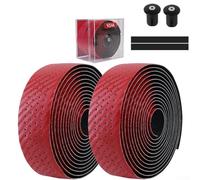 Bande ventilée pour guidon de vélo avec motif carbone, polyuréthane antidérapant et absorption des chocs, design perforé respirant pour vélo de route et VTT, extrémités de barre incluses (rouge)