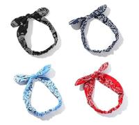 Bandeau, 4 pièces bandeau bandana élastique, bandeau imprimé avec nœud papillon, accessoires de cheveux vintage for femmes et filles