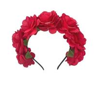 Bandeau à cheveux à couronne florale for fêtes de mariage, accessoires photo, couvre-chef à couronne florale for femmes et filles(Red)