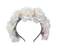 Bandeau à cheveux à couronne florale for fêtes de mariage, accessoires photo, couvre-chef à couronne florale for femmes et filles(Light Pink White)