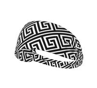 Bandeau à cheveux à géométrie grecque noir et blanc, bandeau élastique unisexe, bandeau évacuant l'humidité pour le sport, la course à pied, le yoga.