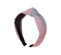 Bandeau à cheveux avec nœud de couleur - Chaîne simple en tissu - Bandeau tendance pour fille - Rose + gris