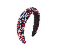 Bandeau à cheveux avec perles, large éponge clignotante, accessoires de cheveux tendance pour femme, plein de diamants, bandeau à cheveux à large bord (rouge)