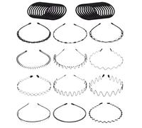 Bandeau à cheveux en métal pour homme - 12 pièces - Bandeau réglable, antidérapant, couvre-chef, ensemble de colliers de serrage en forme de vague | pour famille, amis, hommes, femmes, course de yoga