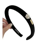 Bandeau à cheveux en velours noir camélia pour femme avec perles et fleurs (blanc)