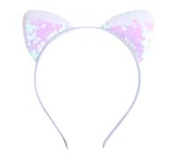 Bandeau à cheveux tendance pour enfants, motif écailles de poisson, paillettes et oreilles de chat (blanc)