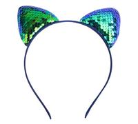 Bandeau à cheveux tendance pour enfants, motif écailles de poisson, paillettes et oreilles de chat (vert)