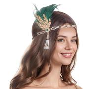 Bandeau à clapet, casque des années 1920 pour femme avec cristal et perle, accessoire de cheveux Art déco vintage pour fête de l'âge du jazz, Halloween, costume vert, casque à clapet, bandeau