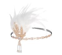 Bandeau à clapet en perles de cristal des années 1920 pour femme - Accessoire de cheveux Art déco vintage pour costume d'Halloween Jazz Age Party, blanc