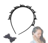 Bandeau à clip papillon pour femme, ensemble de frange tissée bouclée avec 8 petits clips, bandeau papillon des années 90, double couche torsadée tressée frange coiffure pince à cheveux (noir, taille