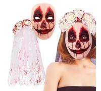 Bandeau à fleurs d'Halloween pour femme, masque de plaie saignant réaliste, masque d'horreur pour Halloween, voile blanc , accessoire de carnaval pour fêtes costumées, cosplay, accessoires de