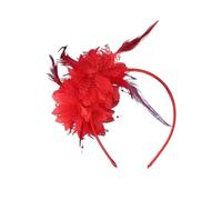 Bandeau à Plumes Chapeau bibi for femme, serre-tête, fleur, plumes, maille, fil, fête, mariage, accessoires for cheveux(Red)
