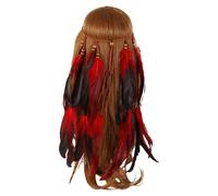 Bandeau à plumes, convient pour femme, style bohème, hippie, convient pour les festivals, les fêtes, le fitness (1#3 rouge, taille unique)
