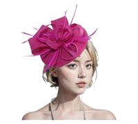 Bandeau à plumes et fleurs for mariage, couvre-chef for femme, chapeau de course Royal Ascot, pilulier, cocktail, thé, Derby, for femme(Rose Red,Diameter about 16cm)
