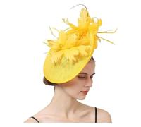 Bandeau à plumes et fleurs for mariage, couvre-chef for femme, chapeau de course Royal Ascot, pilulier, cocktail, thé, Derby, for femme(Yellow)